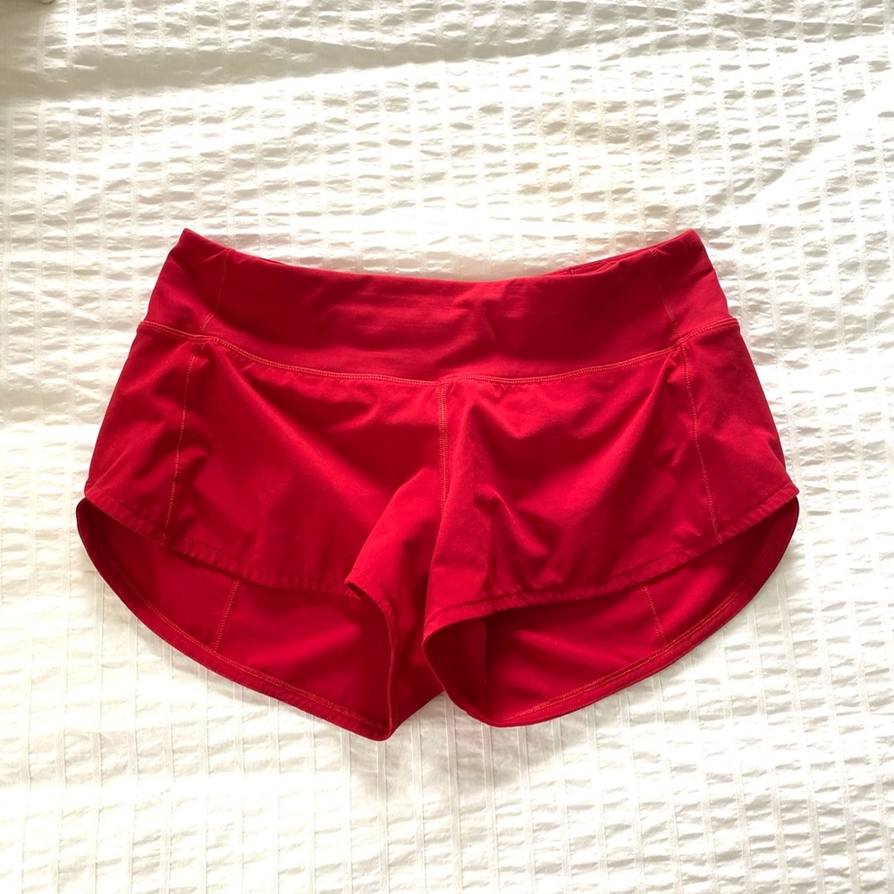 RED LULULEMON SPEED UP SHORT